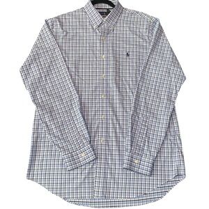 Ralph Lauren Mens Button Down Blue White Check Classic Fit Performance Large